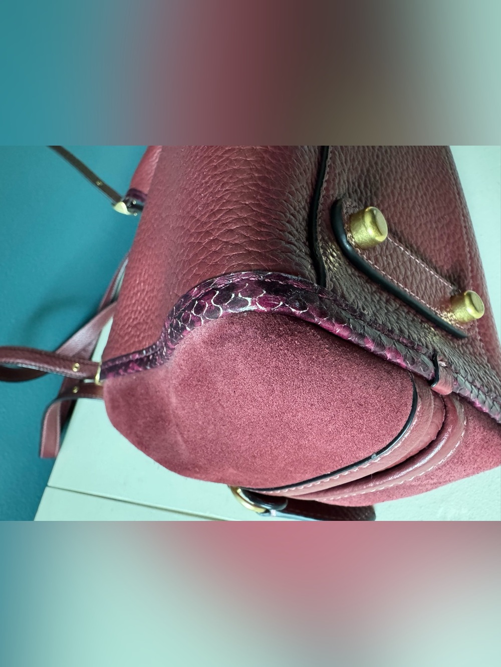 Coach Lori Merlot with snakeskin trim - Picture 10 of 12